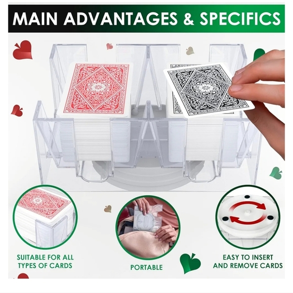 Dual Deck Revolving Card Holder - 360 Degree Casino Acrylic Playing Card Holder - Picture 3 of 5